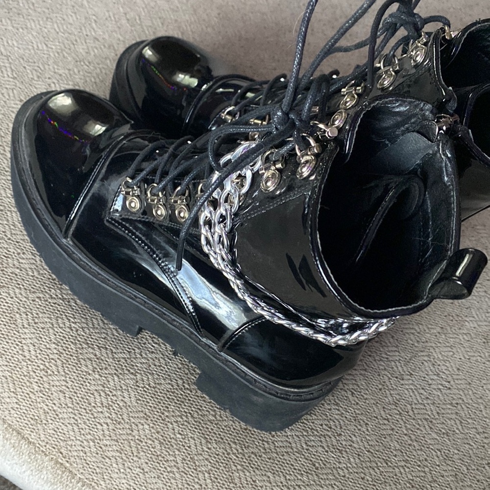 Women’s Chain Goth Platform Combat Ankle Boots Chunky High Heel Booties Size 10